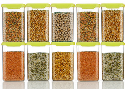 Qtrix Plastic Grocery Container  - 1100 ml(Pack of 8, Green)