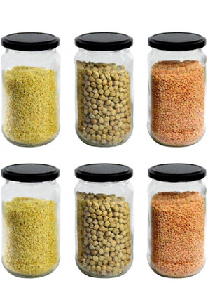 Pramukh Fashion Glass Cookie Jar  - 500 ml(Pack of 6, Black)