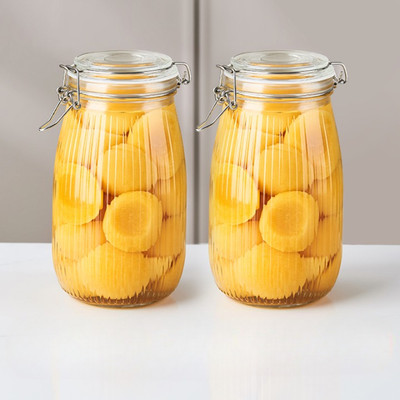 Ginoya Brothers Glass Grocery Container  - 1500 ml(Pack of 2, Clear)