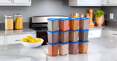 HANUMANTH Plastic Grocery Container  - 1000 ml(Pack of 12, Blue)