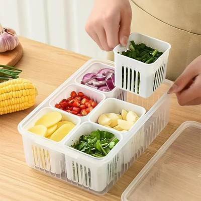 Crazymingle Plastic Fridge Container  - 1 L(Pack of 6, White)