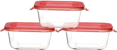 Flipkart SmartBuy Glass Grocery Container  - 350 ml(Pack of 3, Red)