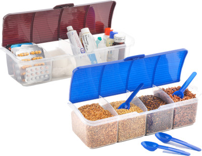 Somnath India Plastic Grocery Container  - 1750 ml(Pack of 2, Blue, Brown)