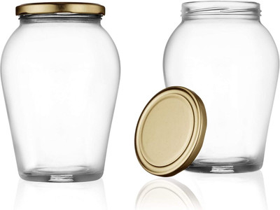Tanlesa Glass Grocery Container  - 1000 ml(Pack of 2, Gold)