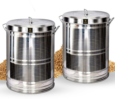 ROSTER Steel Grocery Container  - 10 L, 18 L(Pack of 2, Silver)