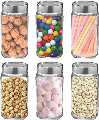 NAVPATH Glass Grocery Container  - 1010 ml(Pack of 6, Clear)
