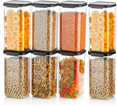 Homemet Plastic Grocery Container  - 1600 ml(Pack of 8, Black)