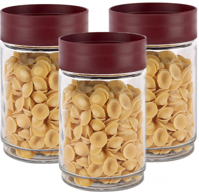 AVAIKSA Glass Grocery Container  - 2000 ml(Pack of 3, Maroon)
