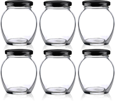JIGSHTIAL Glass Utility Container  - 400 ml(Pack of 6, Clear, Black)