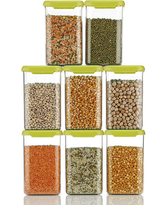 COMPLEX 7 Plastic Grocery Container  - 1100 ml(Pack of 8, Clear, Green)