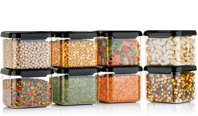 EMBICON Plastic Grocery Container  - 550 ml(Pack of 8, Black)