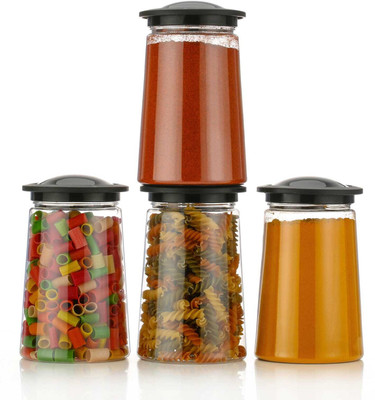 Raghunandan Plastic Grocery Container  - 1100 ml(Pack of 4, Black)