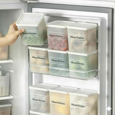 ABCD Plastic Fridge Container  - 1000 ml(Pack of 6, Transparent)
