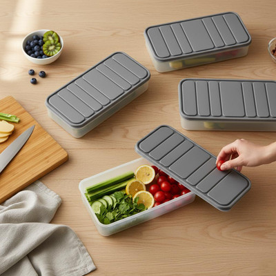 Alvinos Plastic Fridge Container  - 1200 ml(Pack of 6, Grey)