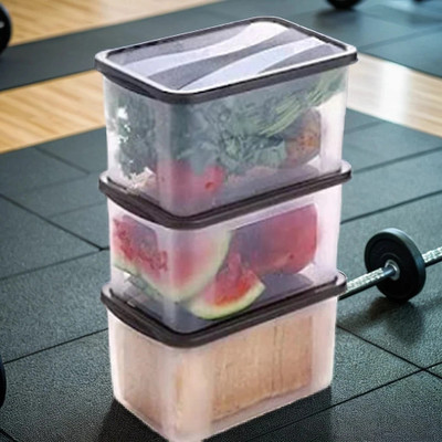 ADMONITION Plastic Grocery Container  - 2000 ml(Pack of 3, Clear, Black)