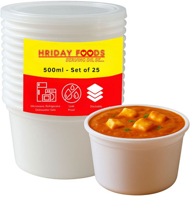 HRIDAY FOODS SERVING DIL SE Polypropylene Grocery Container  - 500 ml(Pack of 25, White)