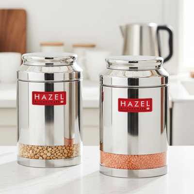HAZEL Stainless Steel Grocery Container  - 2500 ml(Pack of 2, Silver)