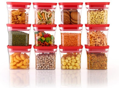 SUNSTONE Plastic Grocery Container  - 600 ml(Pack of 10, Red)