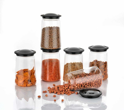Raghuandan Plastic Grocery Container  - 1100 ml(Pack of 6, Black)