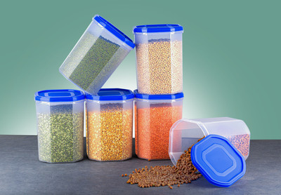 ZENOVIA Plastic Grocery Container  - 3000 ml(Pack of 6, Blue)