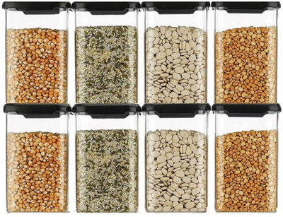 R V TRADING Plastic Grocery Container  - 1100 ml(Pack of 8, Black)