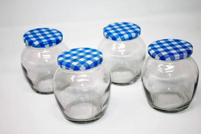MT BROTHERS Glass Utility Container  - 400 ml(Pack of 4, Clear, Blue)
