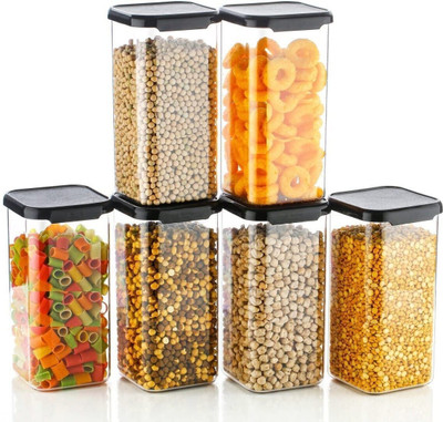 busaji enterprise Plastic Grocery Container  - 1100 ml(Pack of 12, Black)