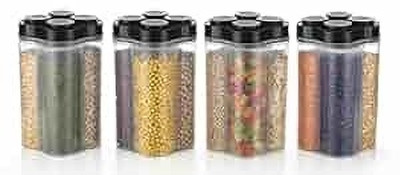 KTART Plastic Grocery Container  - 2500 ml(Pack of 4, Black)