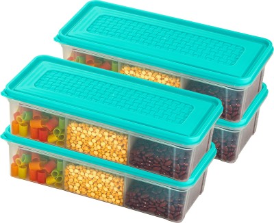 SKYHEART Plastic Fridge Container  - 2000 ml(Pack of 4, Green, Clear)