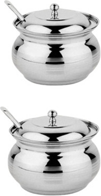 Gree9 Store Steel Pickle Jar  - 100 ml(Pack of 2, Silver)
