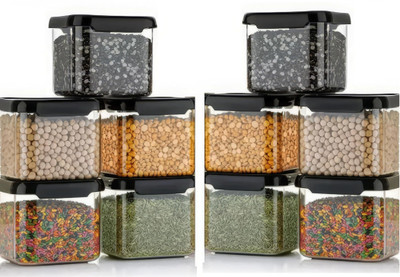DEW MAT Plastic Grocery Container  - 550 ml(Pack of 10, Black)