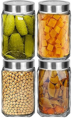 Coozico Glass Grocery Container  - 1000 ml(Pack of 4, Clear)