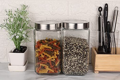 Femora Glass Utility Container  - 2000 ml(Pack of 2, Clear)