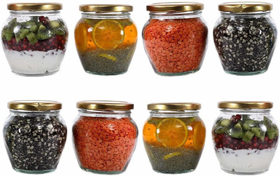 RUTVIHK Glass Grocery Container  - 350 ml(Pack of 8, Clear)