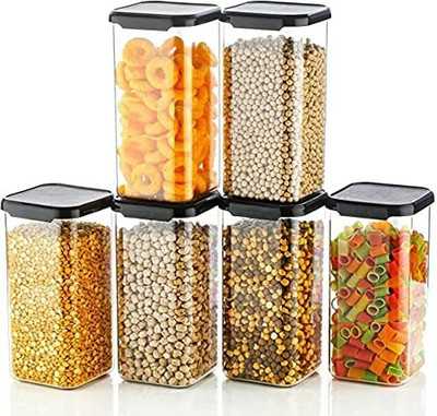 Nalix Plastic Utility Container  - 1100 ml(Pack of 6, Black)