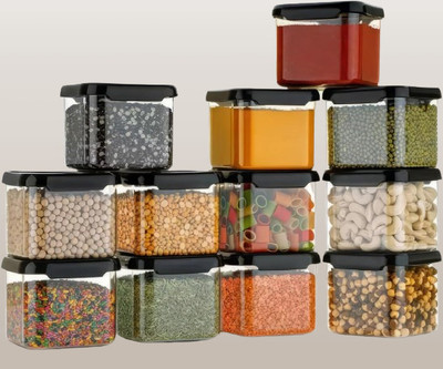 Dominic Plastic Grocery Container  - 500 ml(Pack of 12, Black)
