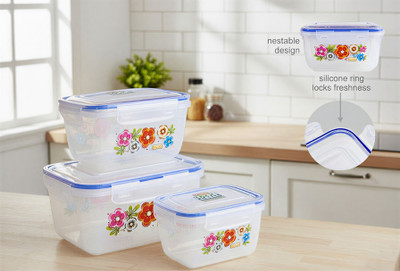 Joyful Plastic Grocery Container  - 550 ml, 1000 ml, 1800 ml(Pack of 3, Transparent)