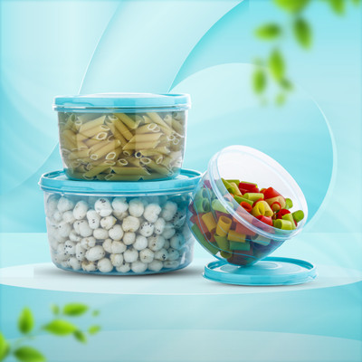 Freshome Plastic Utility Container  - 600 ml, 1200 ml, 1800 ml(Pack of 3, Blue)