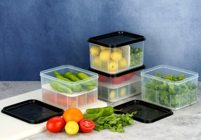 ksquare Plastic Fridge Container  - 2300 ml(Pack of 4, Black)