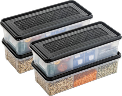 kitchkart Plastic Fridge Container  - 2000 ml(Pack of 4, Black)