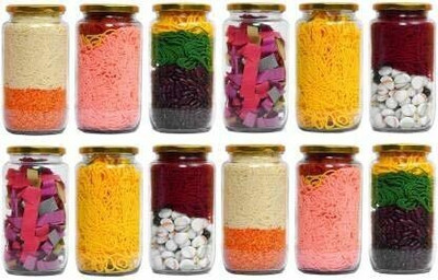 kb trade Glass Grocery Container  - 1000 ml(Pack of 12, Clear)