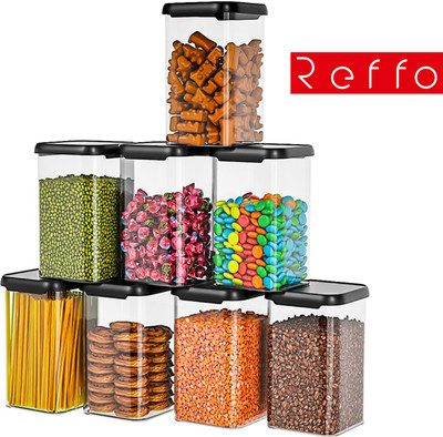 Reffo Plastic Grocery Container  - 1100 ml(Pack of 12, Black)