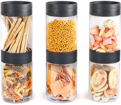 AVAIKSA Glass Grocery Container  - 2000 ml(Pack of 6, Grey)