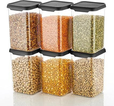 Trendy Creation Hub Plastic Grocery Container  - 1100 ml(Pack of 6, Black)