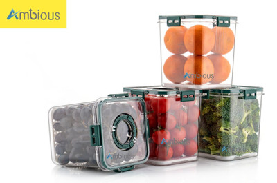 AMBIOUS Plastic Fridge Container  - 2100 ml(Pack of 4, Green, Clear)
