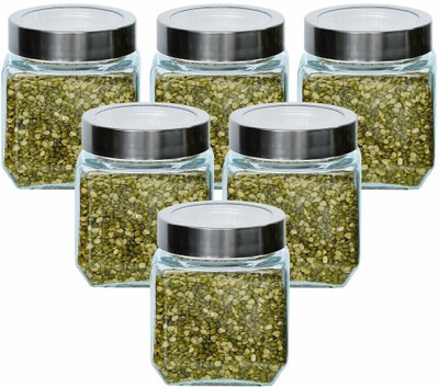Kalsigate Glass Grocery Container  - 600 ml(Pack of 6, Multicolor)