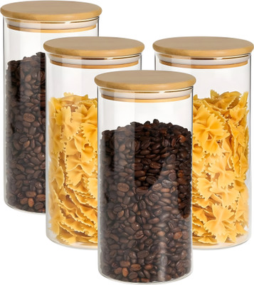 GRACIOUS MART Glass Tea Coffee & Sugar Container  - 1350 ml(Pack of 4, Transparent)