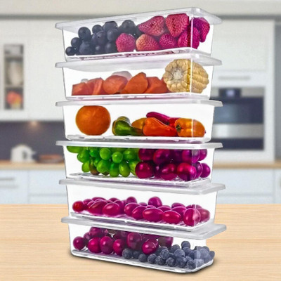 forsel Plastic Fridge Container  - 1500 ml(Pack of 6, Grey)