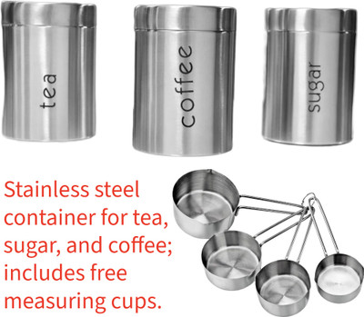 KARFE Stainless Steel Tea Coffee & Sugar Container  - 800 ml(Pack of 7, Silver)