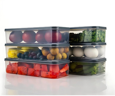 Alvinos Plastic Fridge Container  - 1200 ml(Pack of 6, Grey)
